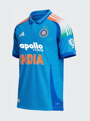 India cricket team ODI sky-blue jersey with Apollo Tyres sponsor, customizable name and number, exclusive on Teehub.