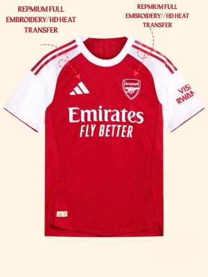 Arsenal 2025-26 home jersey displayed on hange