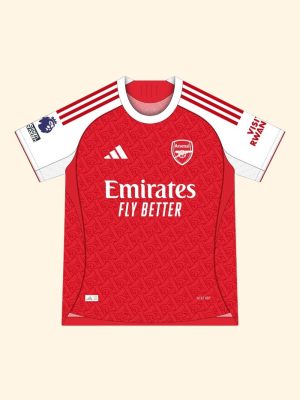 Close-up of Arsenal 2025-26 jersey fabric and crest