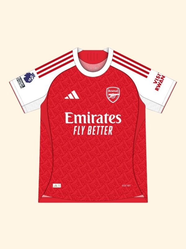 Close-up of Arsenal 2025-26 jersey fabric and crest
