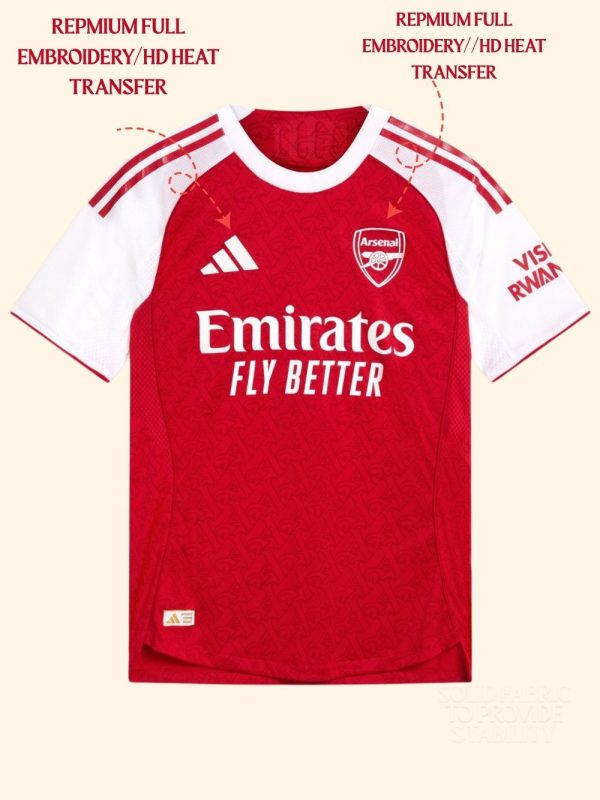 Arsenal 2025-26 home jersey displayed on hange