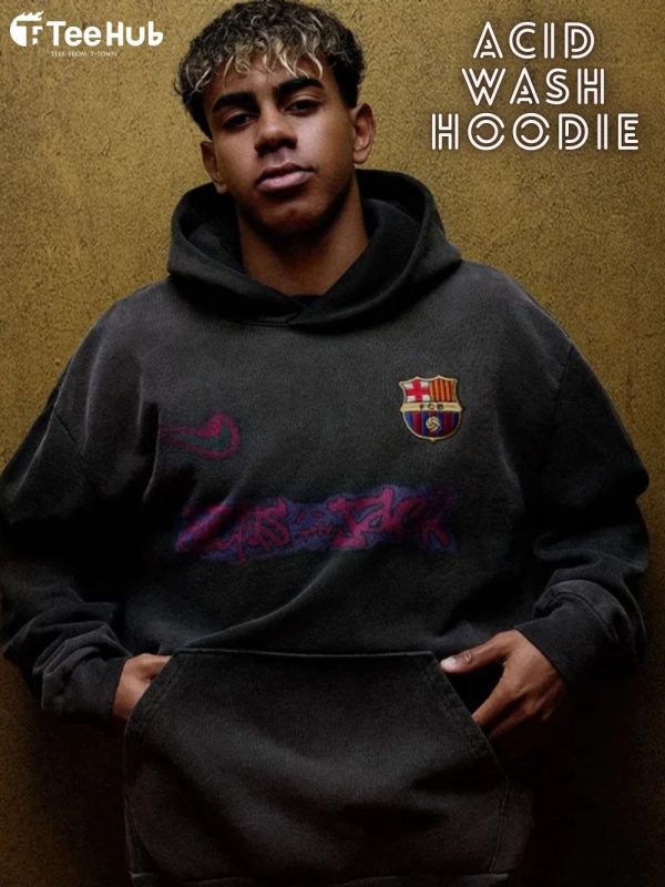 Close-up of Travis Scott x FC Barcelona hoodie with co-branded logo on chest travis scott hoodie teehub