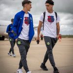 Barcelona white T-shirt with colorful crest for men – front view