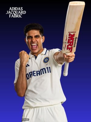 Model wearing TeeHub customized India Test jersey full sleeve test jersey teehub with name