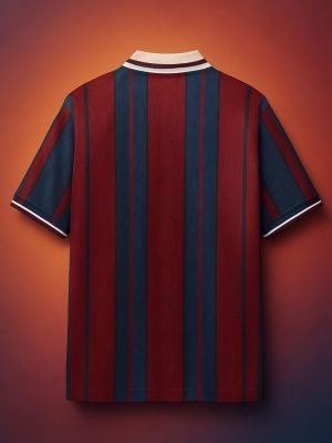 eehub-exclusive retro Barça polo featuring a deep V-neck cut and retro stripes