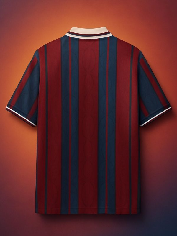 eehub-exclusive retro Barça polo featuring a deep V-neck cut and retro stripes