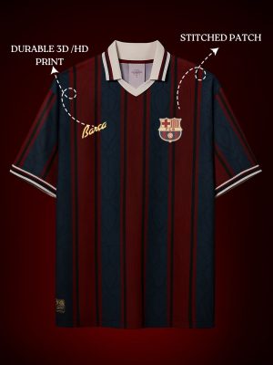 etro Barcelona V-neck polo in blue and garnet with club crest in teehub