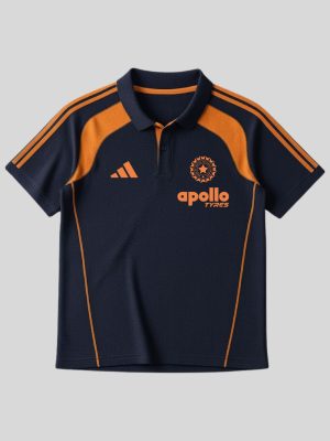 Team India 2025 blue and orange travel polo t-shirt on Teehub