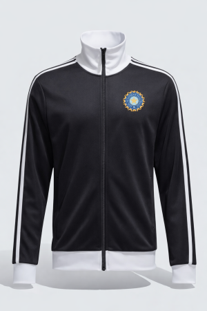 indain team black travel jacket front pose