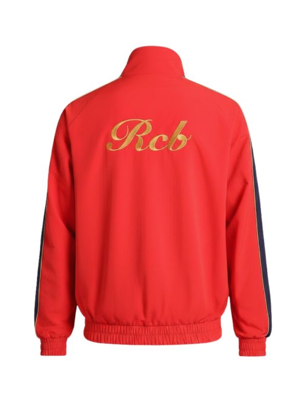 High-quality RCB red fan jacket with zipper front and minimal sporty design, Teehub exclusive.