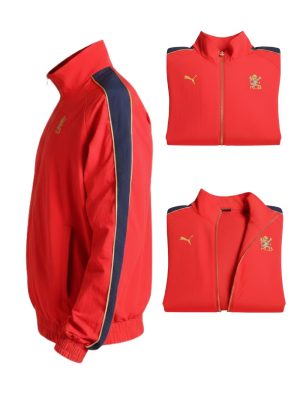 RCB red jacket with premium detailing, front zipper, and bold team styling, available exclusively on Teehub.