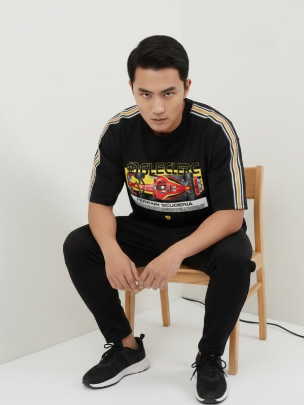 Ferrari Tee - Charles Leclerc Overszed T Shirt Black 2 Charles Leclerc Oversized Tshirt teehub posing Ferrari