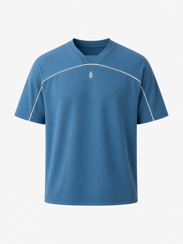 One8-BLUE-F One8 Virat ARC premium cotton T-shirt with bold front graphic, soft breathable fabric, exclusive lifestyle wear only on TeeHub.