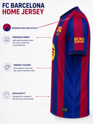 Customized FC Barcelona Jersey 2026/2027 in premium fabric with regular fit and personalized name and number, TeeHub football apparel.