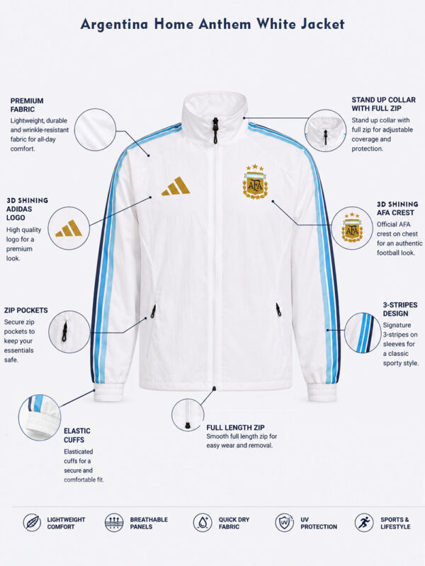 Lionel Messi inspired Argentina Home Anthem White Jacket regular fit only on TeeHub