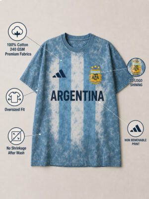 Argentina Acid Wash T Shirt - Oversized - 100% Cotton 6 Argentina oversized acid wash T-shirt in 100% cotton with premium vintage finish, comfortable everyday streetwear from TeeHub.