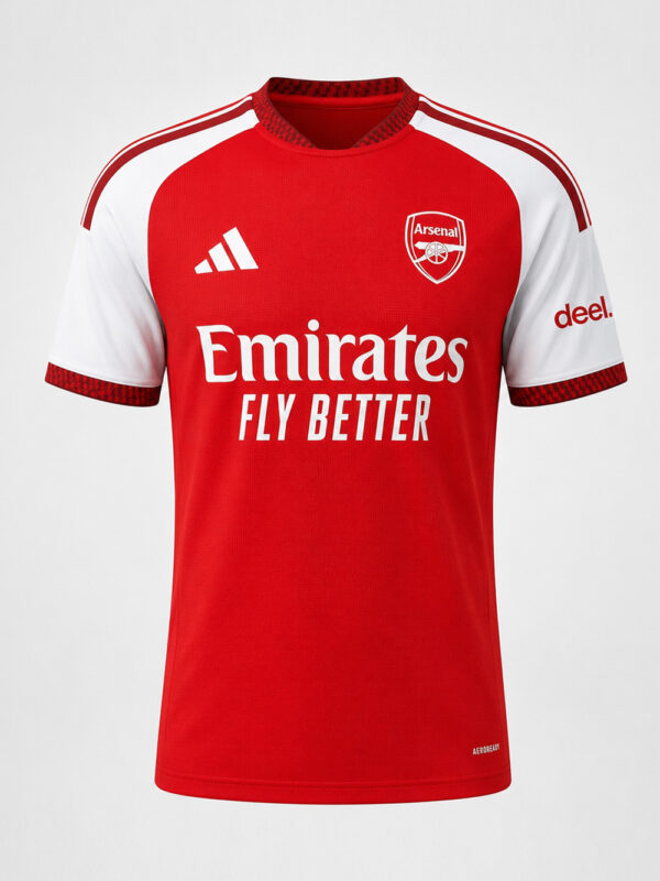 rsenal FC 26/27 Home Jersey with customized name and number, premium soft sports fabric, regular fit, available only on TeeHub.
