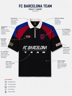 FCB Polo Half Zip Racing Barca oversized drop shoulder polo in 100% cotton, premium football-inspired streetwear by TeeHub.