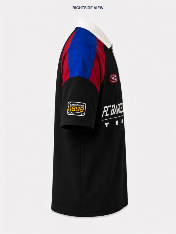 FCB Racing Barca oversized cotton polo shirt with half zip collar, drop shoulder design, and premium finish from TeeHub.
