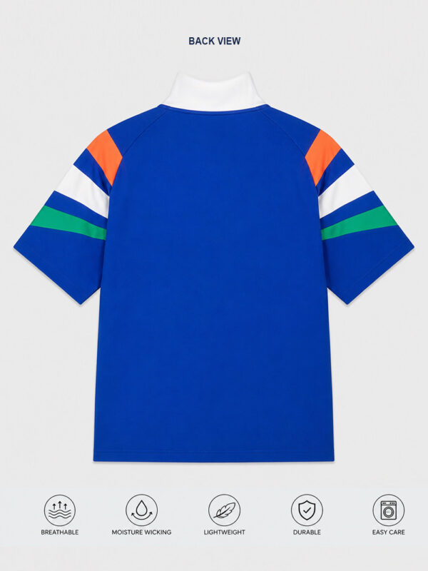 Team Indian Shoulder Tricolor T Shirt 1 India Cricket Lifestyle Jersey with tricolor shoulder design, V-neck regular fit cricket T-shirt by TeeHub.
