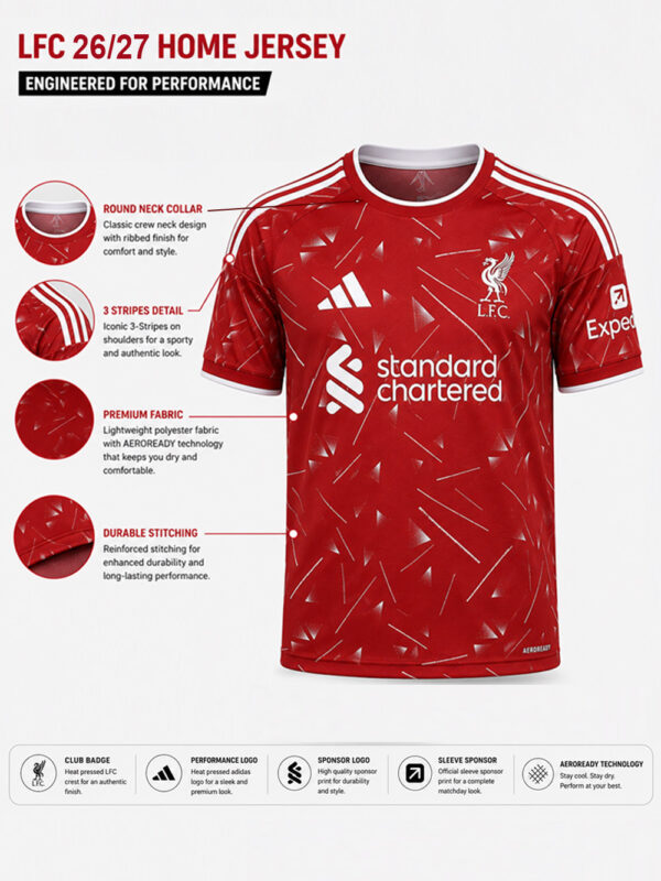 Liverpool FC 26/27 Home Jersey | Name And Number Edition 4 Liverpool FC 2026/27 Home football jersey featuring premium soft sports fabric and customized name and number, TeeHub exclusive.