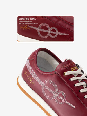 One8 Red Ball affordable sneaker in premium synthetic leather with Virat Kohli signature accent and regular fit, available on TeeHub.