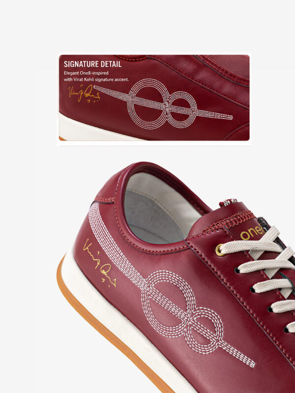 One8 Red Ball affordable sneaker in premium synthetic leather with Virat Kohli signature accent and regular fit, available on TeeHub.
