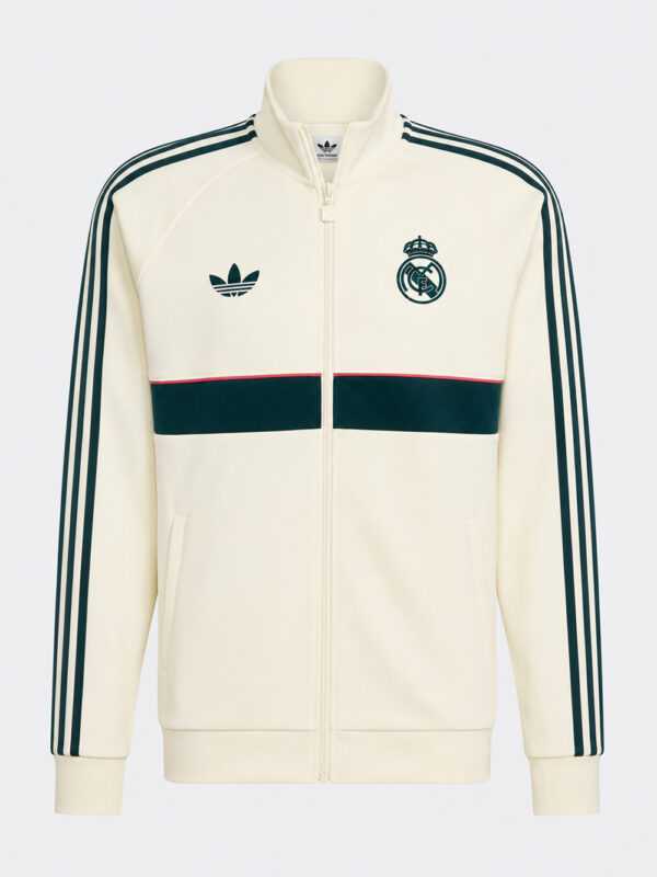 Real Madrid Track Top Jacket New Season by TeeHub featuring premium sports fabric, stand-up collar, front zipper closure, and regular fit.