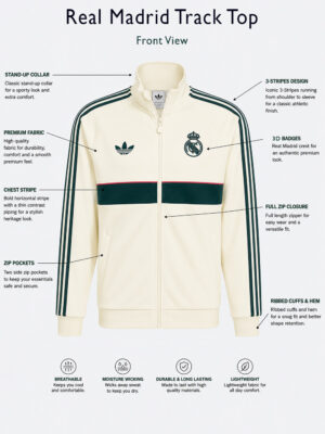 Real Madrid football track jacket made with premium sports fabric from TeeHub.