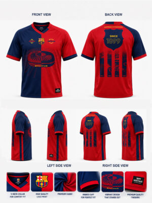 Barcelona 2026/2027 Home Jersey in premium soft fabric with custom name and number printing, exclusive TeeHub football apparel.