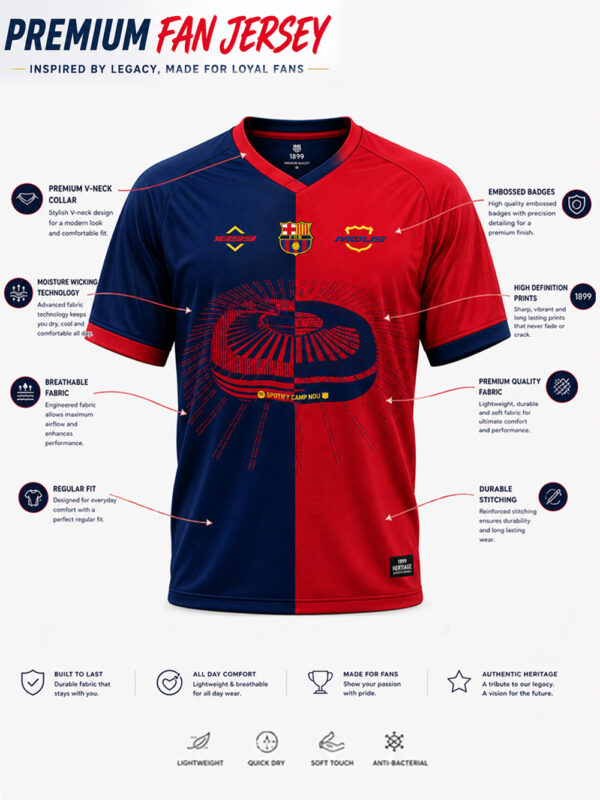 Barcelona Home Jersey 2026/2027 with regular fit, premium sports fabric, and custom name printing, exclusive to TeeHub.