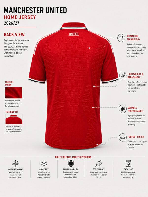 Customized Manchester United 2026/27 Home football jersey with premium fabric and regular fit, exclusive TeeHub football collection.