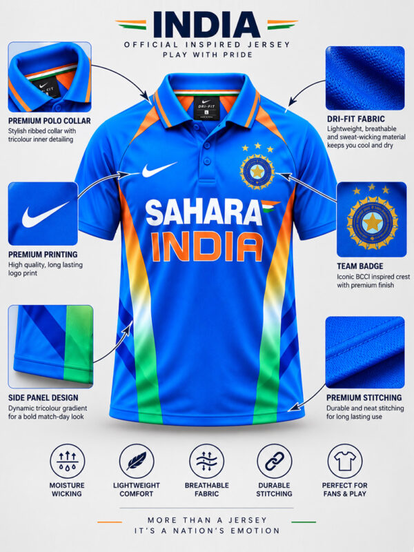 Team India 2011 World Cup Jersey | Retro Blue Limited Edition | Customized Name & Number 4 2011 Team India World Cup Retro Blue Jersey with premium sports fabric and regular fit.
