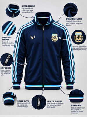 Argentina FC Messi Farewell Jersey 2026 Limited Edition with premium fabric and zip-front design.