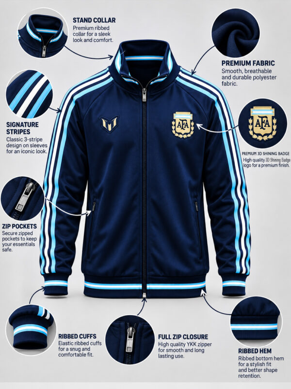 Argentina FC Messi Farewell Jersey 2026 Limited Edition with premium fabric and zip-front design.