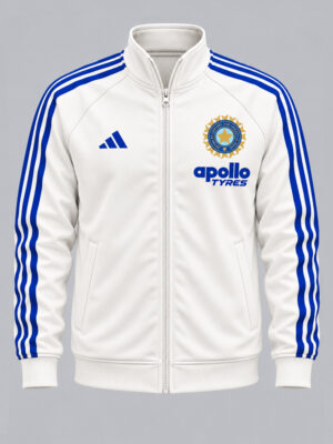 Team India New White & Blue Jacket | Big Stripes 4 Team India New White and Blue Jacket with Big Stripes, premium sports fabric and sporty design by TeeHub.