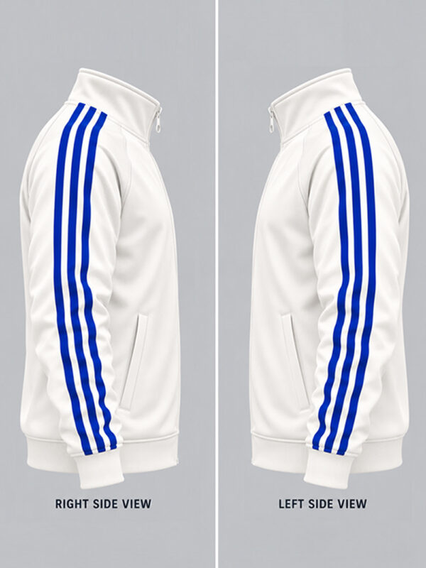 Team India New White & Blue Jacket | Big Stripes 2 Team India White and Blue Striped Sports Jacket featuring a bold Big Stripes design.