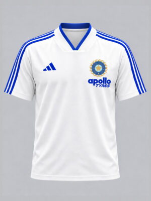 Team India New White and Blue Flat Neck Jersey | Big Stripes 4 Premium White and Blue Big Stripes Cricket Jersey with flat neck and regular fit by TeeHub.