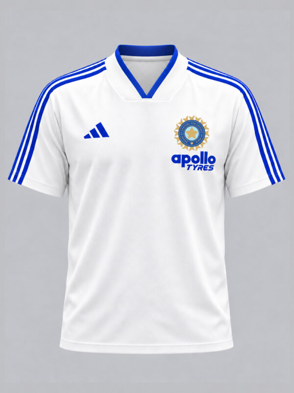 TI JER-F-2 Premium White and Blue Big Stripes Cricket Jersey with flat neck and regular fit by TeeHub.