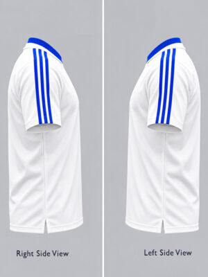 Team India New White and Blue Flat Neck Jersey | Big Stripes 6 Team India White and Blue Big Stripes Jersey with flat neck styling and premium sports fabric from TeeHub.