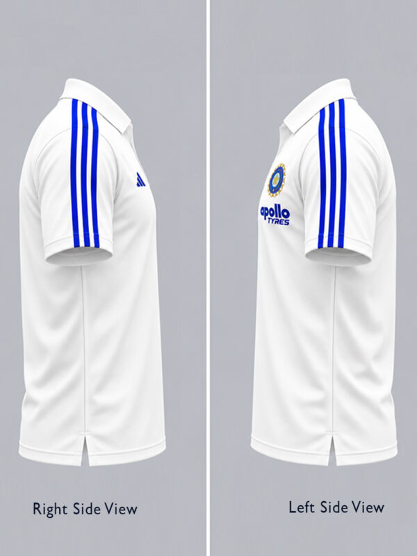 Team India White and Blue Big Stripes Polo Shirt with premium sports fabric and sporty design.