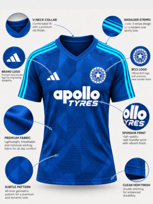 Team India New Blue Training Jersey | Limited Edition 7 Team India New Blue Training Jersey for cricket players and fans, available from TeeHub.